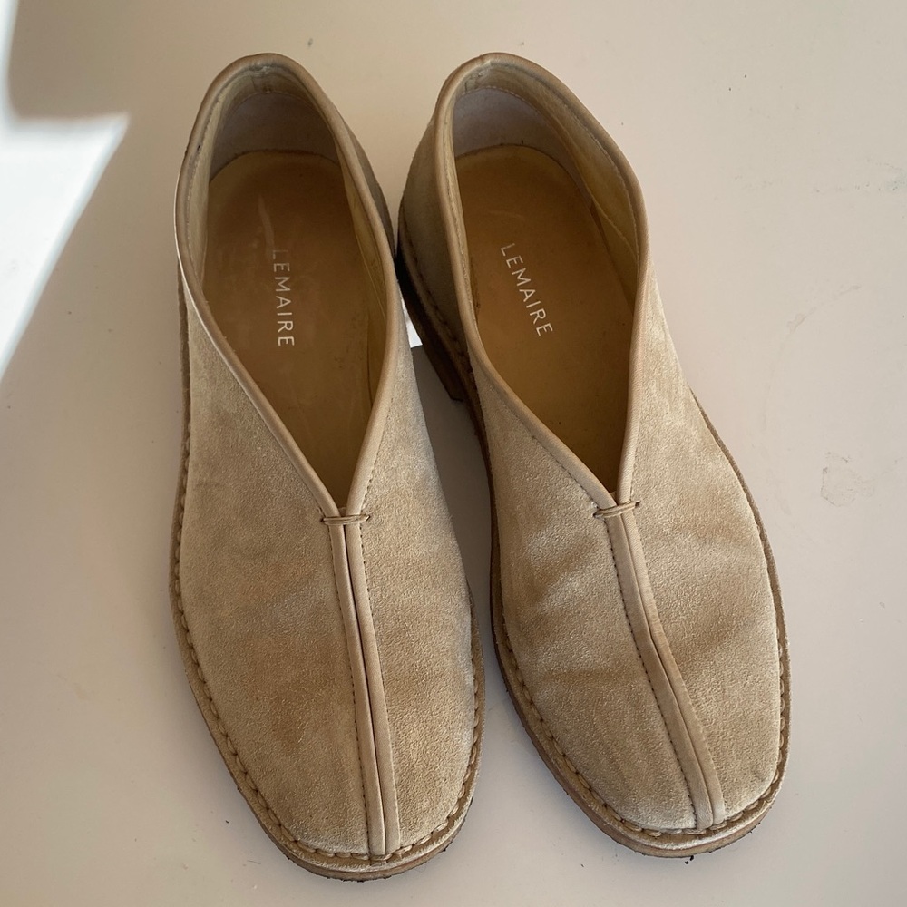 Lemaire | Beige Flat piped Suede Slippers Size 36